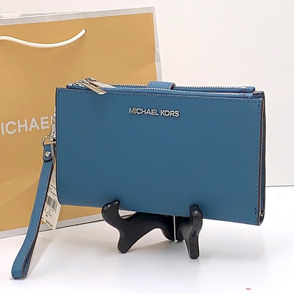 Michael Kors Large Double Zip Wristlet Wallet Teal Color